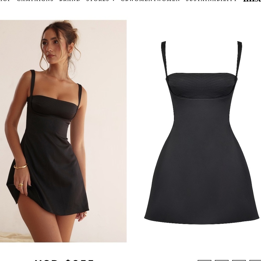 House‎ of CB Kara Black Satin Mini Dress Quilted Bust Womens XL NWOT
